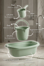 3’lü Bebek Banyo Yıkama Seti - Bebek Yıkama Küveti -Bebek Banyo Su Kovası - Maşrapa - Yeşil wumboo-color-yesil