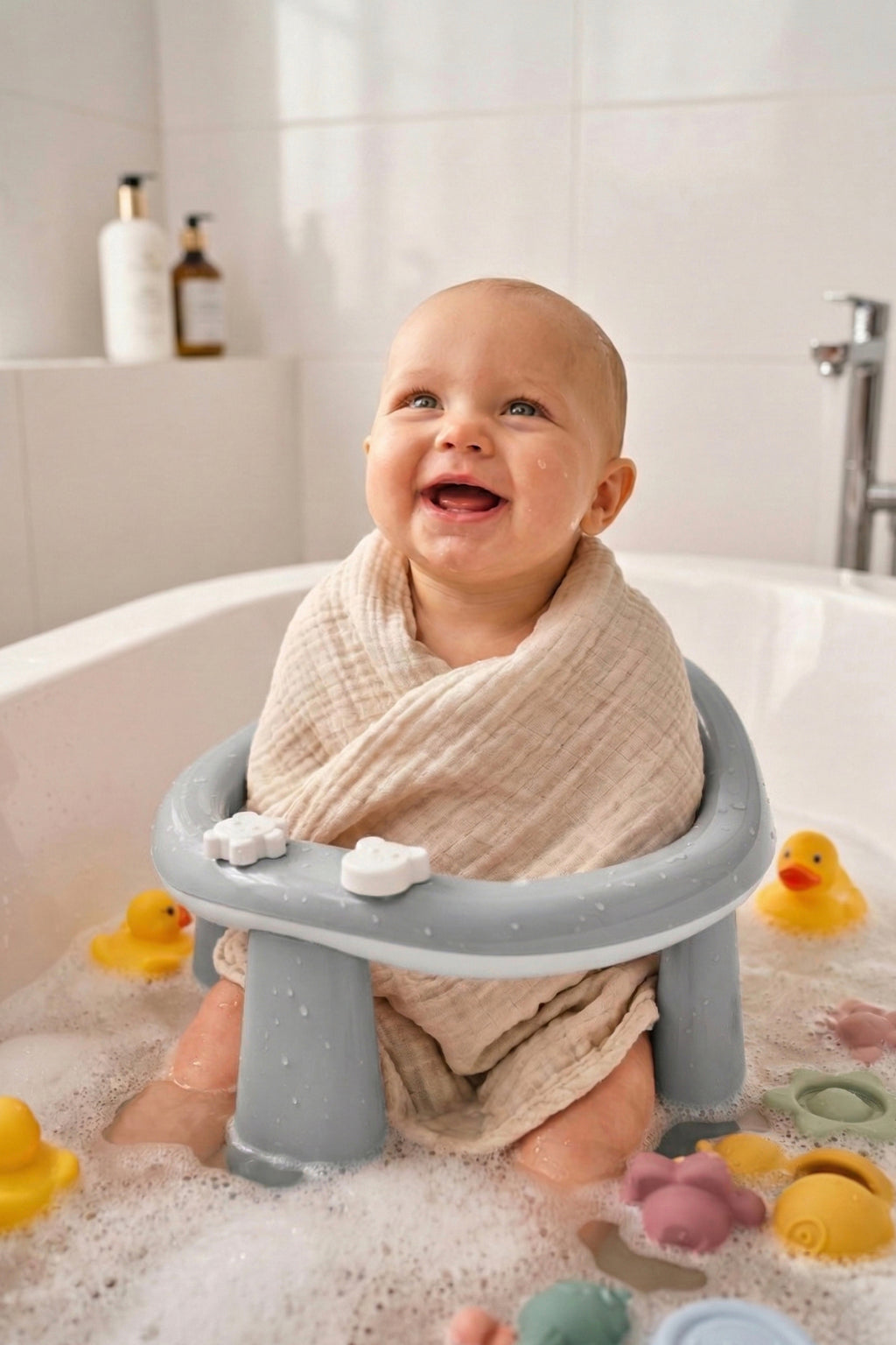 Bebek Banyo Oturağı - Mama Oturağı Vakum Tabanlı Bebek Oturağı Gri
