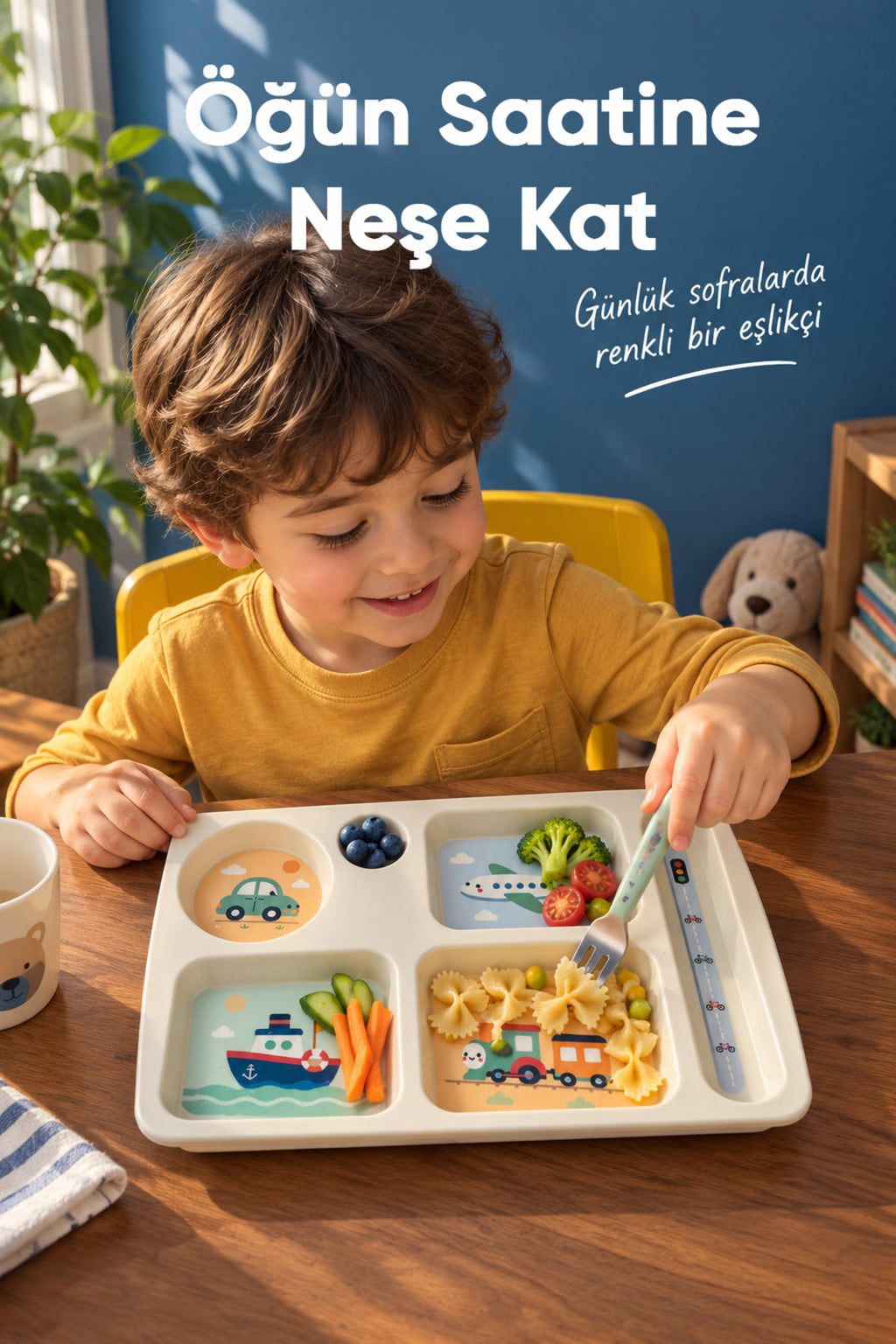 6 Bölmeli Melamin Çocuk Tabağı-Mama Tabağı-Ekstra Dayanıklı BPA Free Beslenme Tabağı- Araba