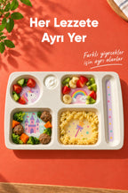 6 Bölmeli Melamin Çocuk Tabağı-Mama Tabağı-Ekstra Dayanıklı BPA Free Beslenme Tabağı- Unicorn