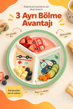 3 Bölmeli Melamin Çocuk Tabağı-Mama Tabağı-Ekstra Dayanıklı BPA Free Beslenme Tabağı- Araba