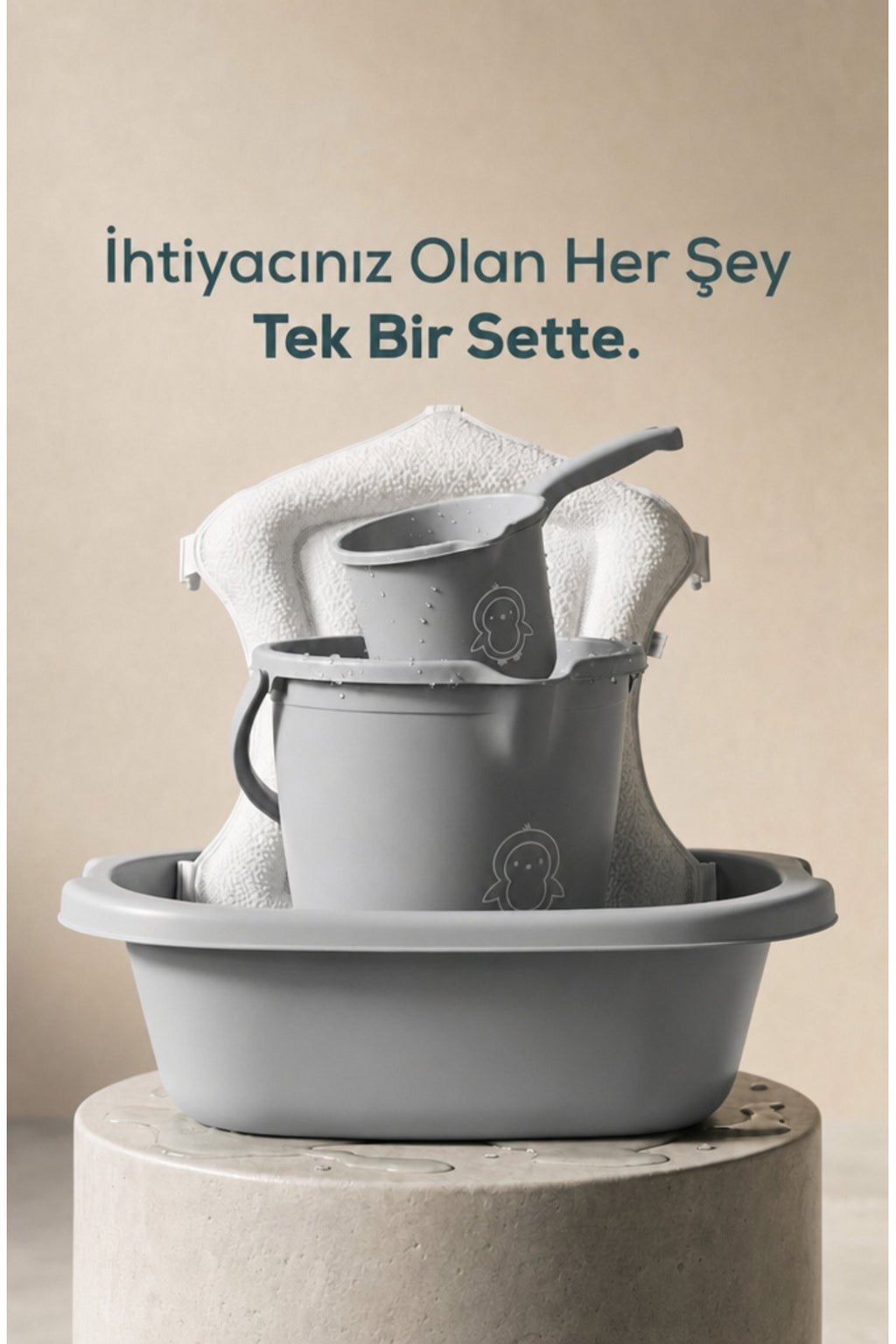 4'lü 40 Litre Bebek Banyo Seti Köpüklü File Hediyeli wumboo-color-gri