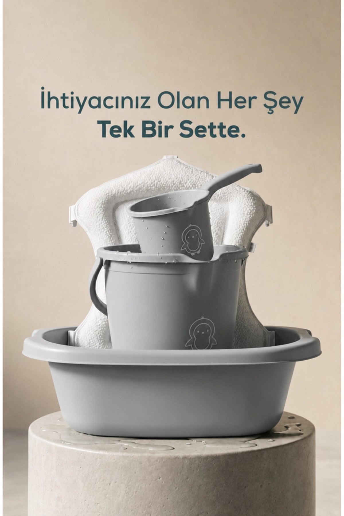 4'lü 40 Litre Bebek Banyo Seti Köpüklü File Hediyeli wumboo-color-gri