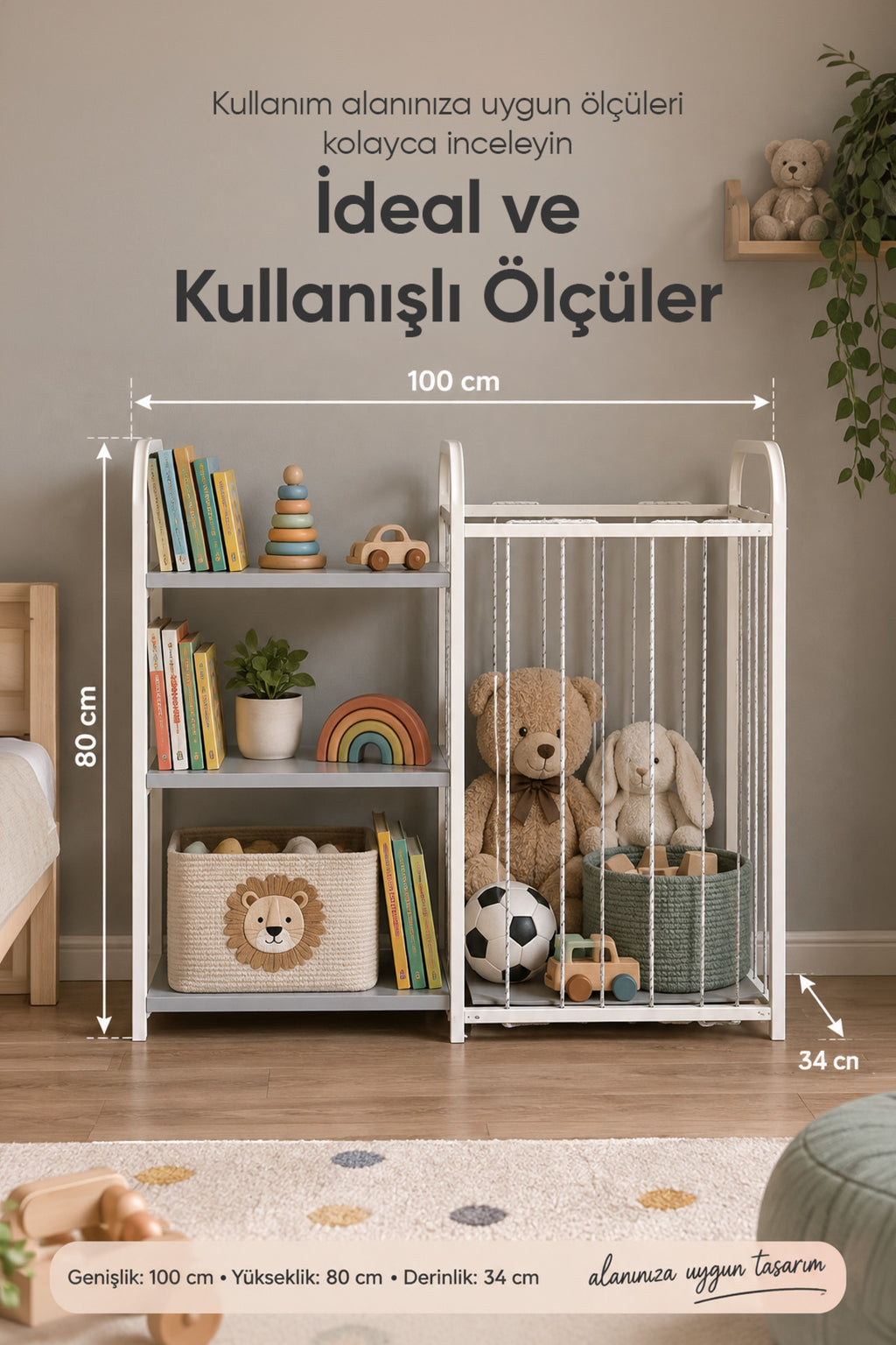 Çocuk Odası Sepet ve Kitaplık wumboo-color-ekru