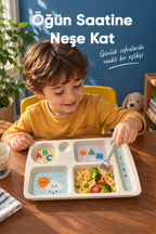 6 Bölmeli Melamin Çocuk Tabağı-Ekstra Dayanıklı BPA Free Beslenme Tabağı-Eğitici Çocuk Tabağı