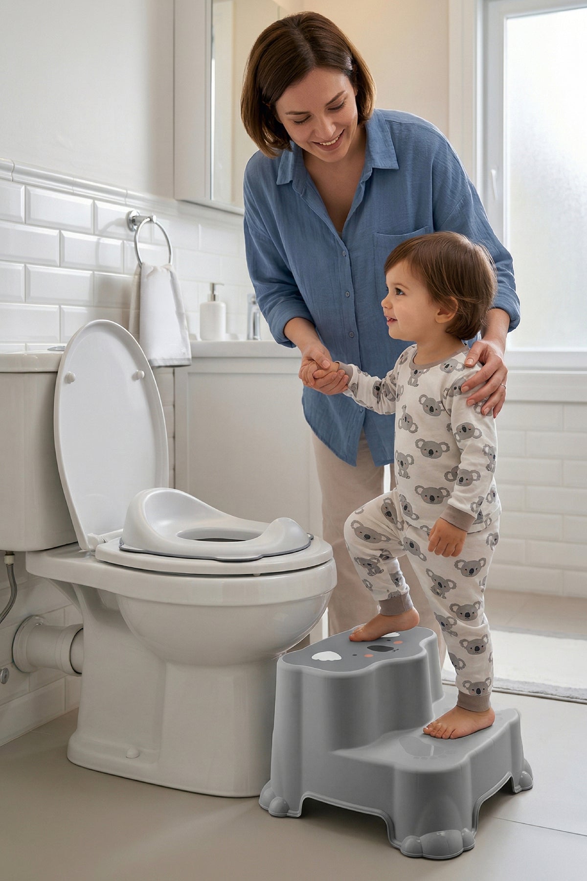 Kaydırmaz Çocuk Basamağı - Çift Katlı Banyo Merdiven Yükseltici Bebek Basamağı -Gri wumboo-color-gri