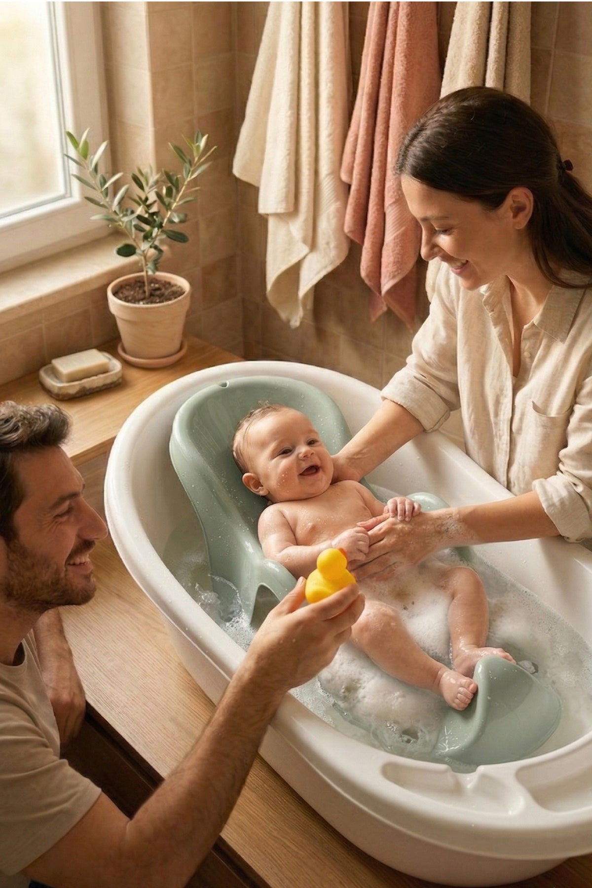 Vakumlu Bebek Yıkama Banyo Aparatı - Bebek Küvet Oturağı - Yeşil