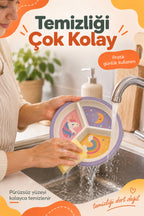 3 Bölmeli Melamin Çocuk Tabağı-Mama Tabağı-Ekstra Dayanıklı BPA Free Beslenme Tabağı- Unicorn