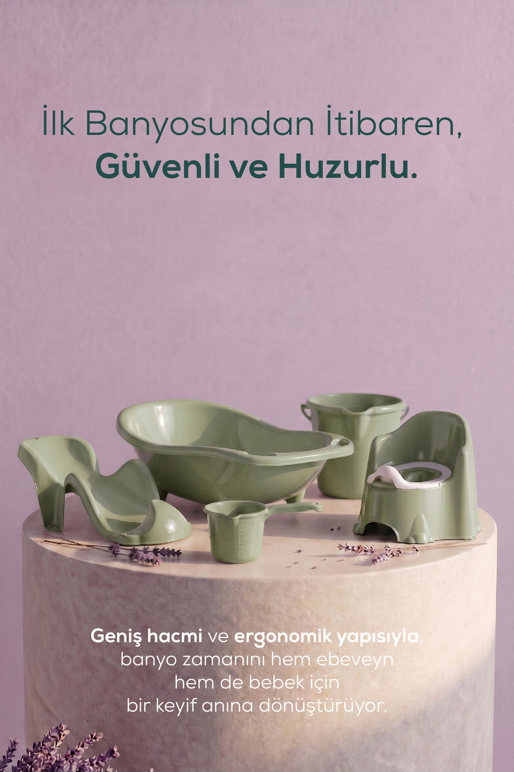 5'li Set Fileli Yenidoğan Küvet Seti Yeşil