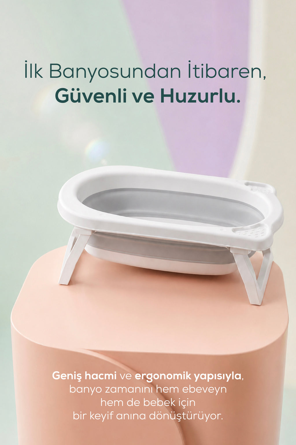 Katlanır Bebek Küveti-Katlanır Küvet, Portatif Bebek Küveti,2 Sünger Hediyeli -Gri