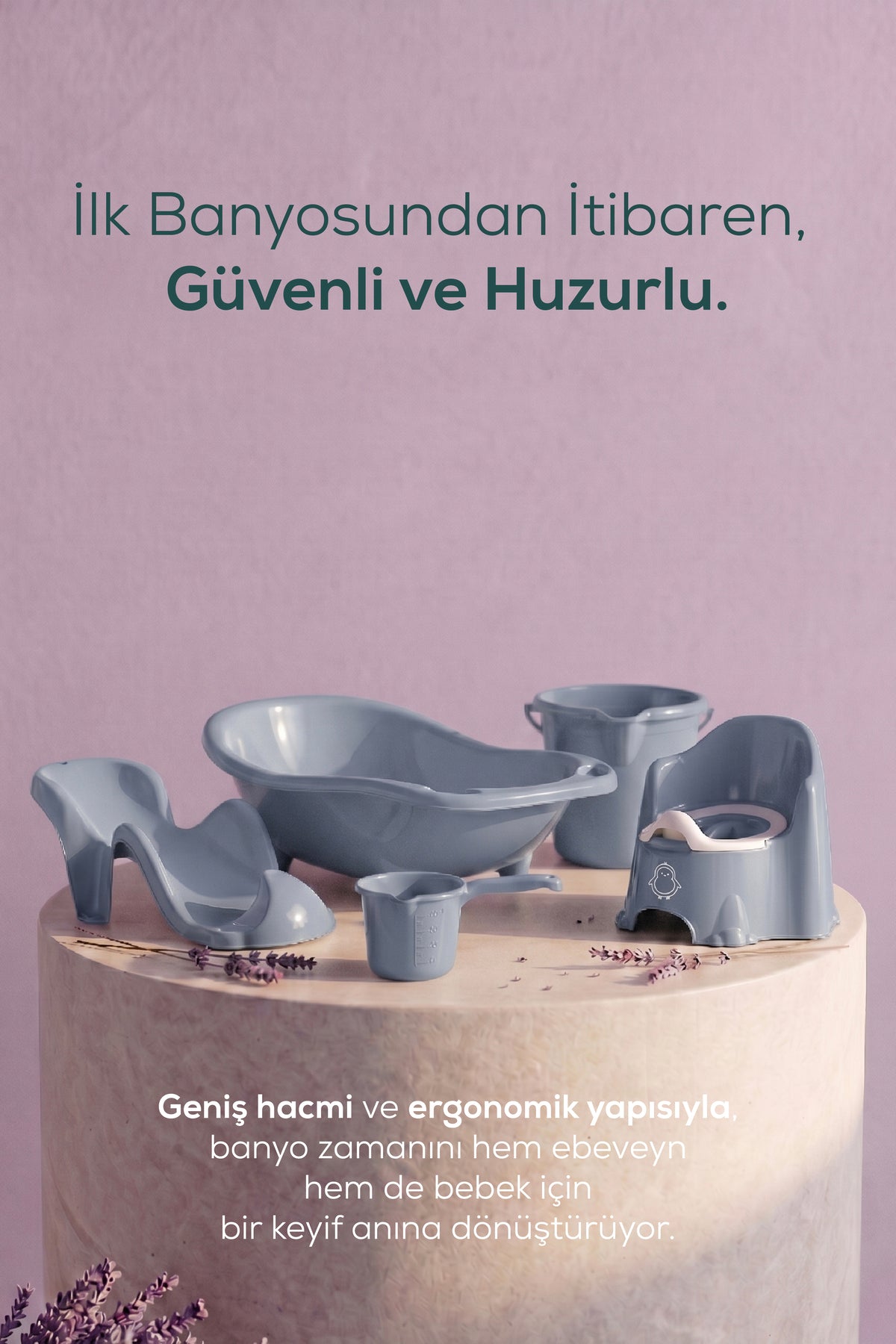 5'li Set Fileli Yenidoğan Küvet Seti Mavi
