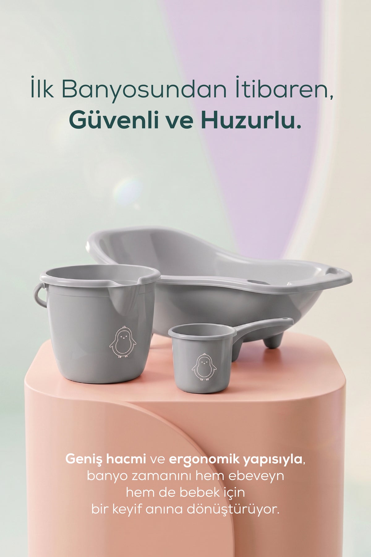 3'lü Set Fileli Yenidoğan Küvet Seti Gri