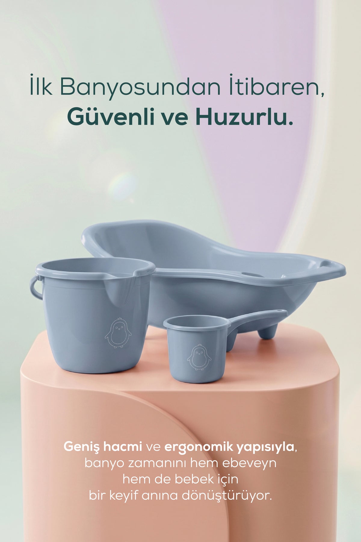 3'lü Set Fileli Yenidoğan Küvet Seti Mavi