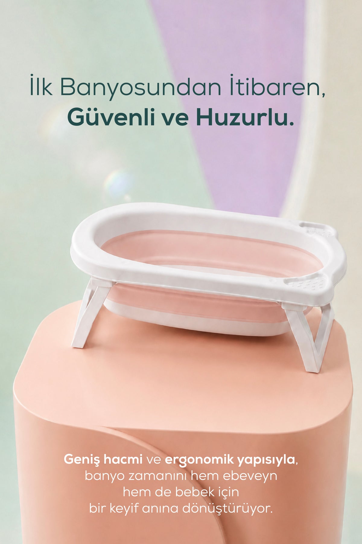 Katlanır Bebek Küveti-Katlanır Küvet, Portatif Bebek Küveti-Pembe