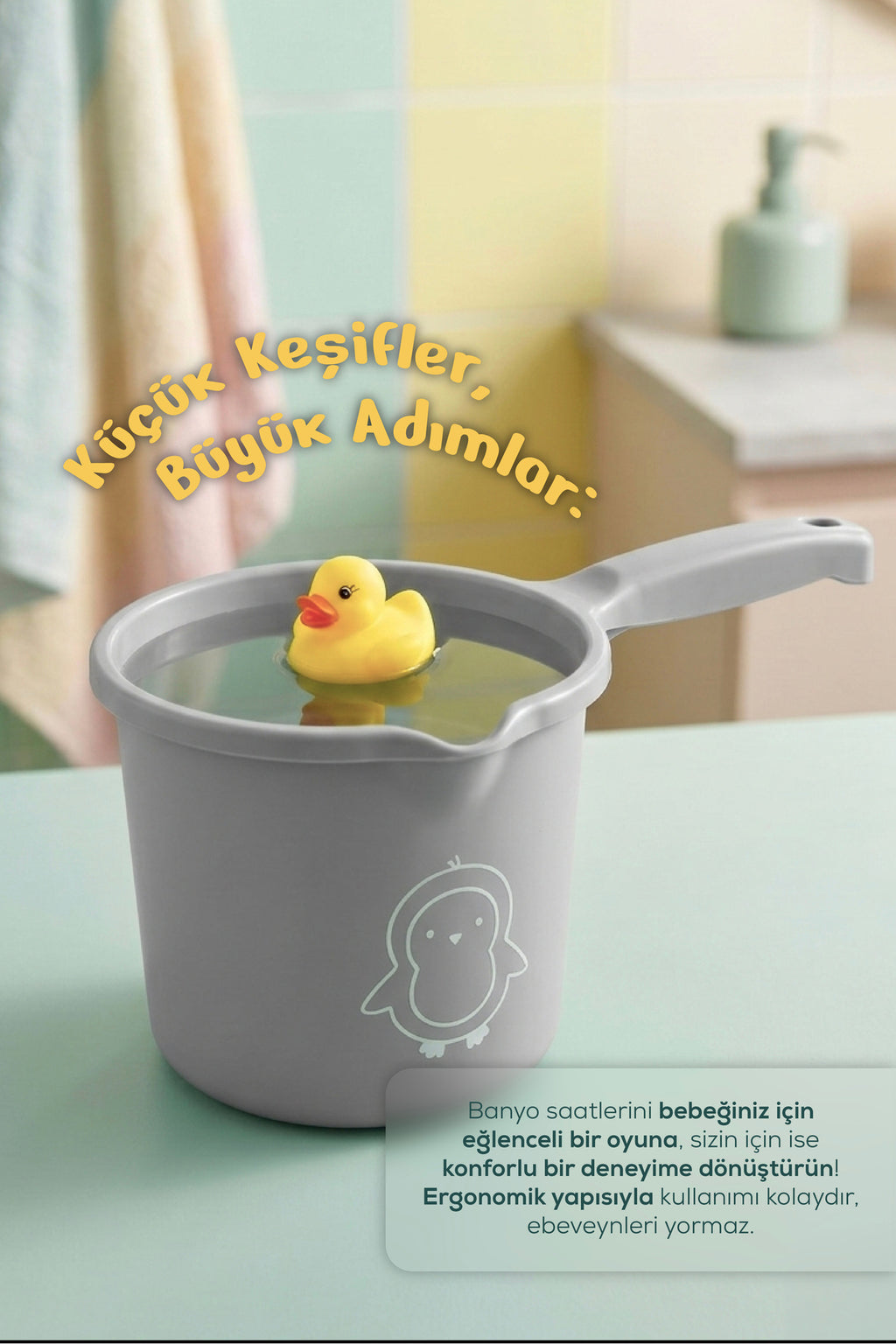 Bebek Banyo Maşrapası - 1,5 Litre Bebek Yıkama Maşrapası-Gri