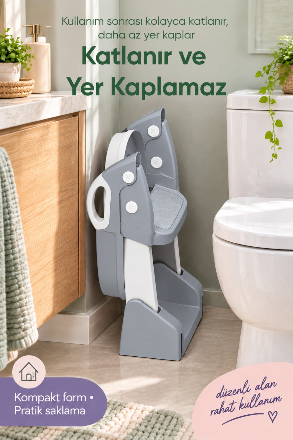 2'li Tuvalet Eğitim Seti Basamaklı Adaptör ve Lazımlık wumboo-color-gri