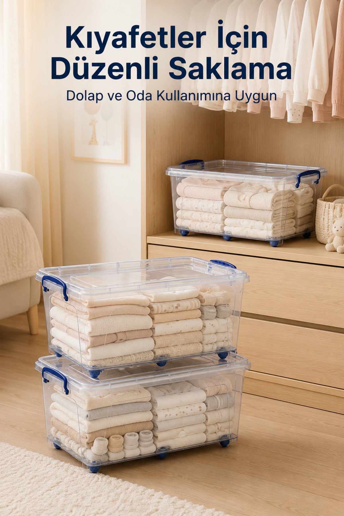 3'lü Tekerlekli 30 Lt Oyuncak Saklama Kutusu,Oyuncak Düzenleyici-Çocuk Odası Düzenleyici Organizer
