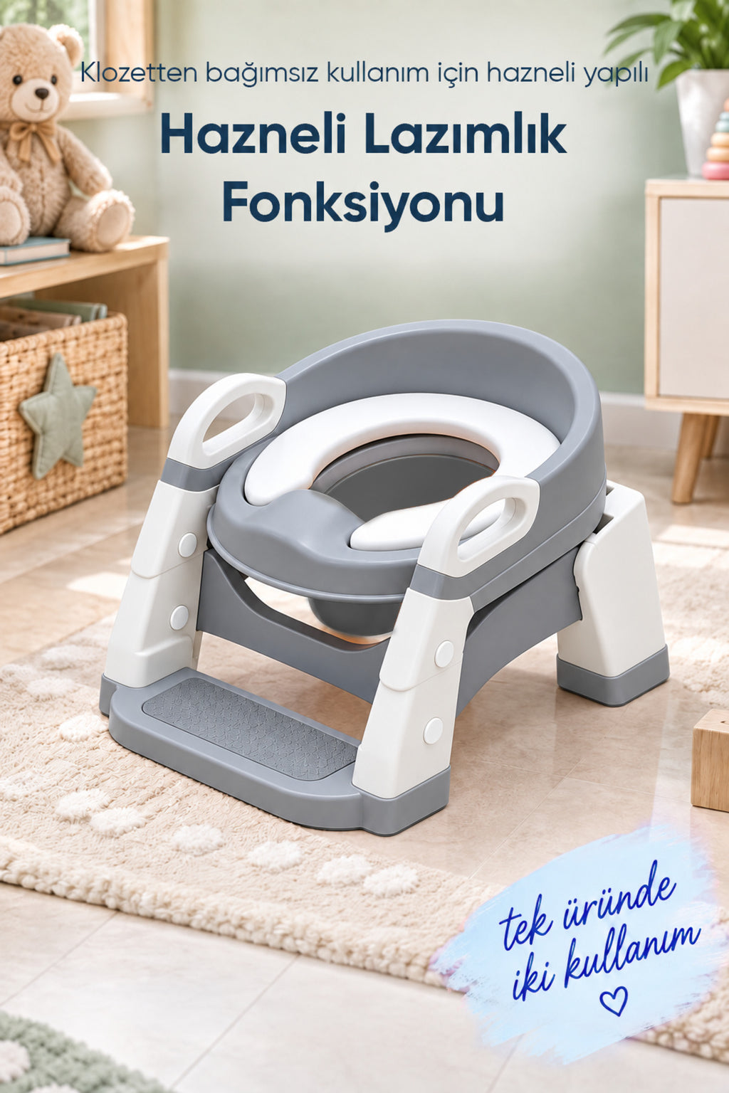Kendinden Basamaklı Katlanır Lazımlık ve Klozet Adaptörü wumboo-color-gri