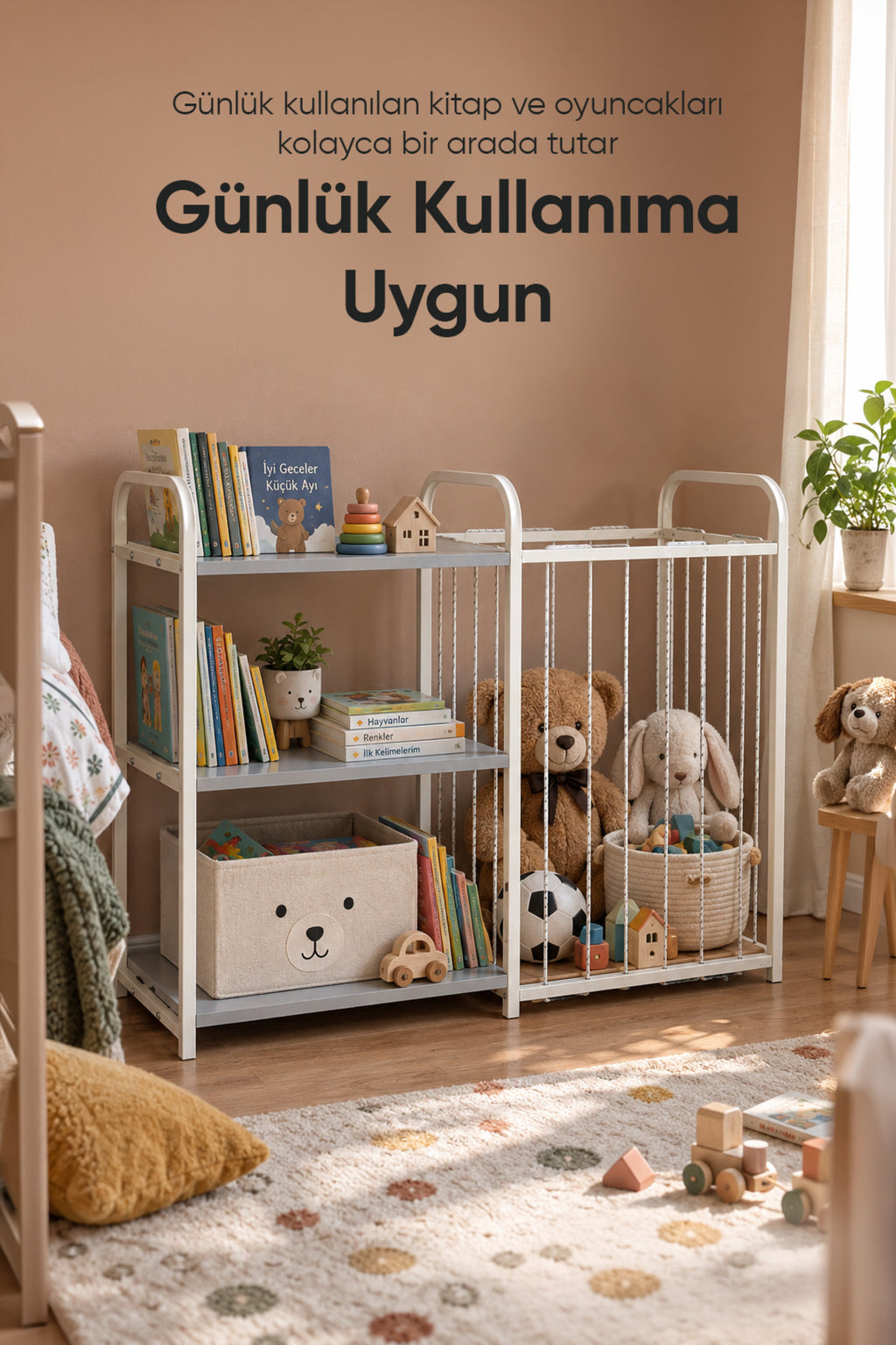 Çocuk Odası Sepet ve Kitaplık wumboo-color-ekru