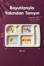 6 Bölmeli Melamin Çocuk Tabağı-Ekstra Dayanıklı BPA Free Beslenme Tabağı-Eğitici Çocuk Tabağı