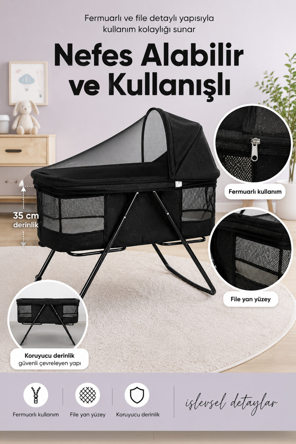 Sallanır Portatif Anne Yanı Beşik wumboo-color-antrasit