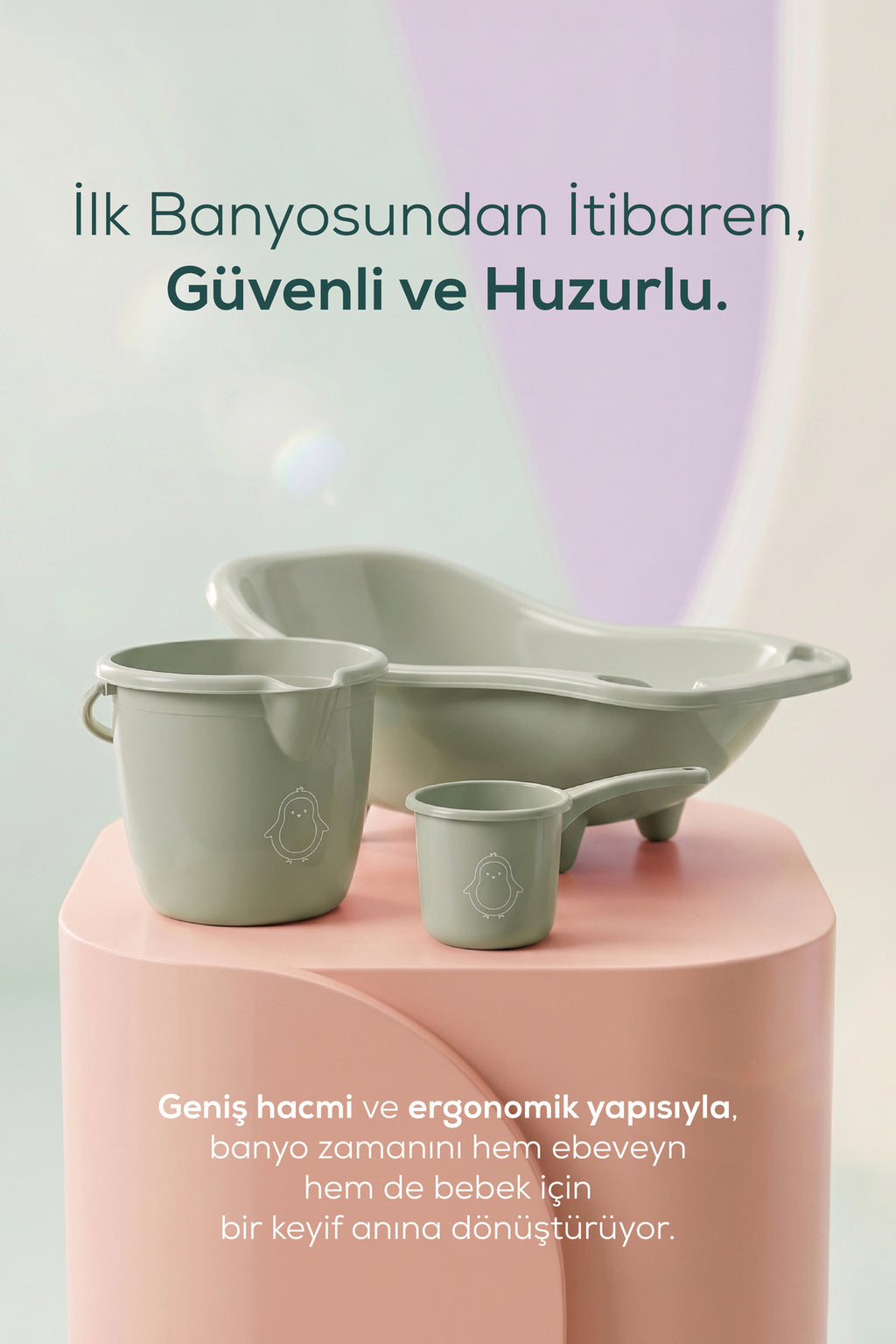 3'lü Set Fileli Yenidoğan Küvet Seti Yeşil