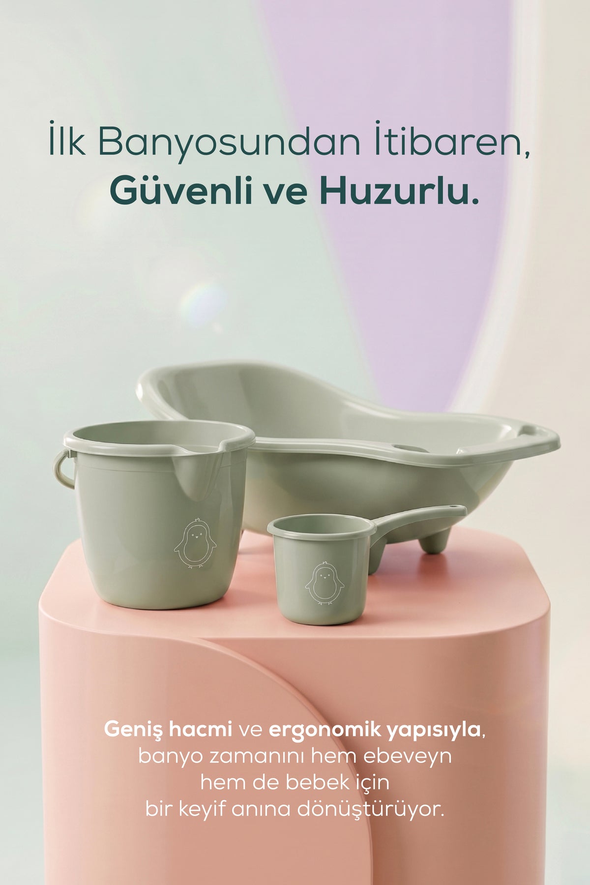 3'lü Set Fileli Yenidoğan Küvet Seti Yeşil