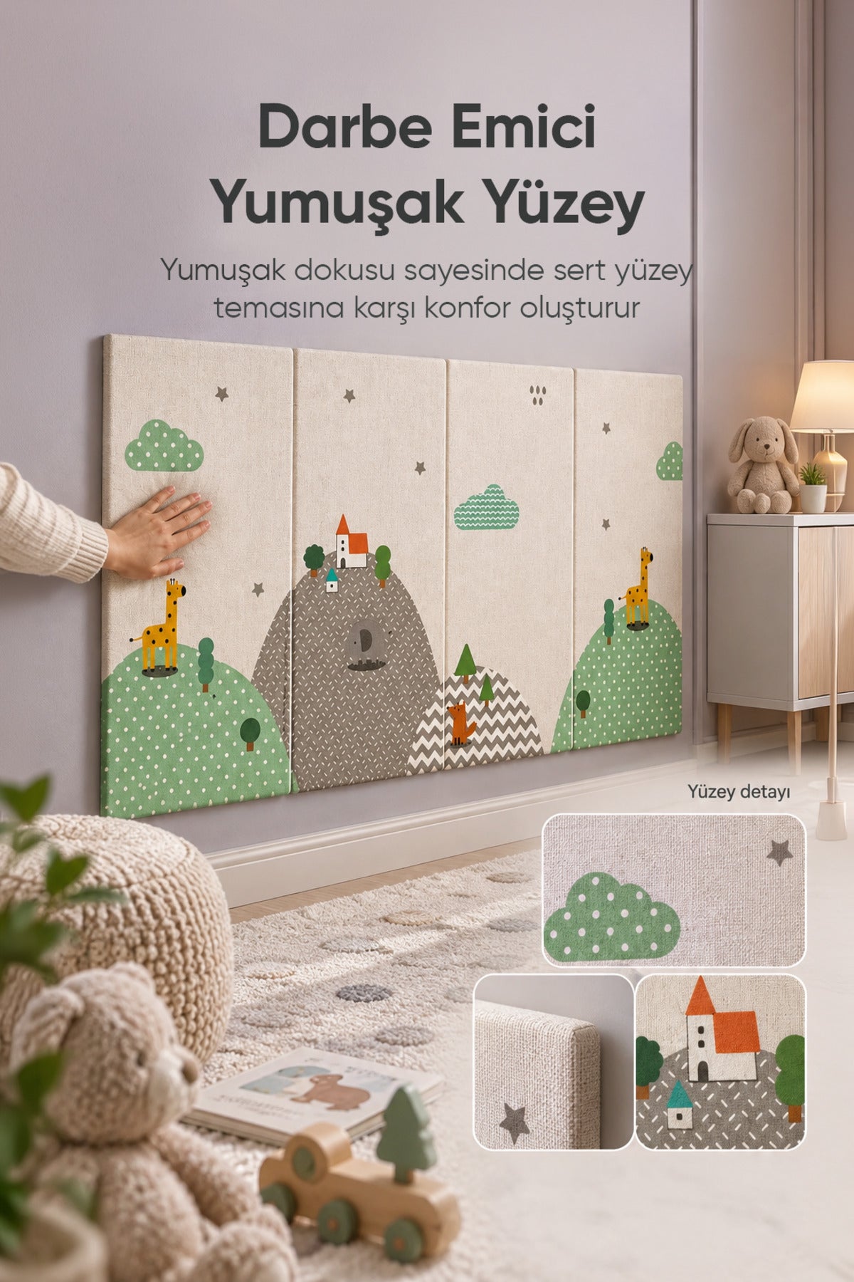 Kendinden Yapışkanlı Çocuk Odası Duvar Matı wumboo-color-gri
