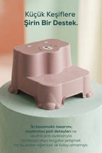 Kaydırmaz Çocuk Basamağı - Çift Katlı Banyo Merdiven Yükseltici Bebek Basamağı -Pembe wumboo-color-pembe