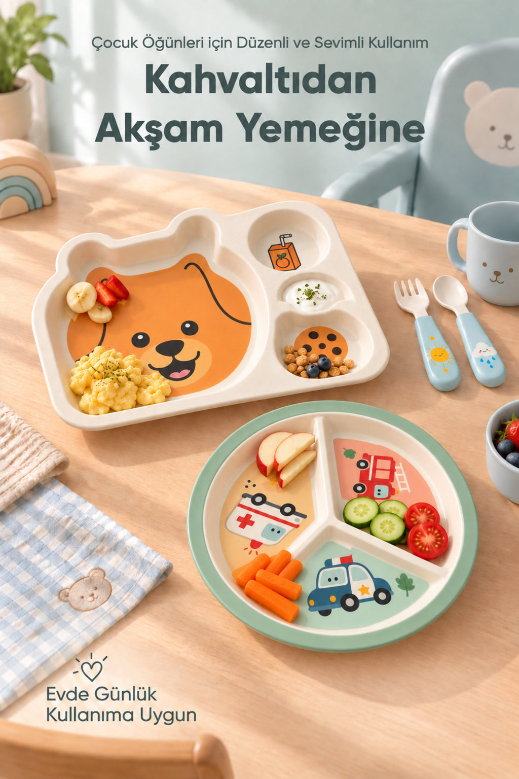 2'li Melamin Çocuk Tabağı - Ekstra Dayanıklı BPA Free Beslenme Seti- Kırılmaz Çocuk Beslenme Tabağı - BSH-163