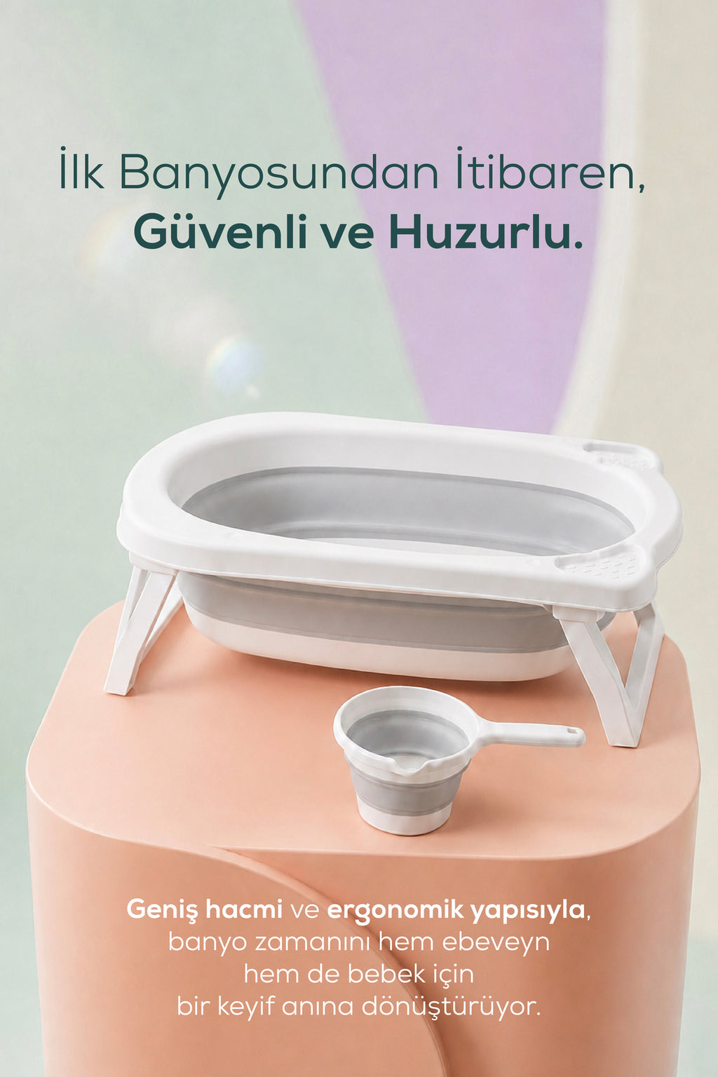 2'li Katlanır Bebek Banyo Seti - Katlanır Bebek Küveti, Maşrapa Setii-Gri