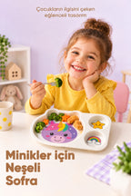 3 Bölmeli Hayvan Desenli Melamin Çocuk Tabağı-Ekstra Dayanıklı BPA Free Beslenme Tabağı- Unicorn