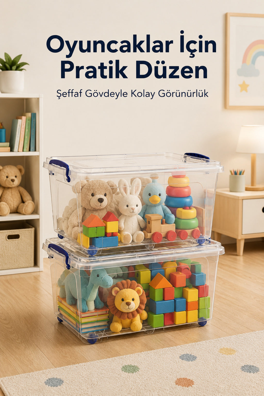 2'li Tekerlekli 30 Lt Oyuncak Saklama Kutusu,Oyuncak Düzenleyici-Çocuk Odası Düzenleyici Organizer