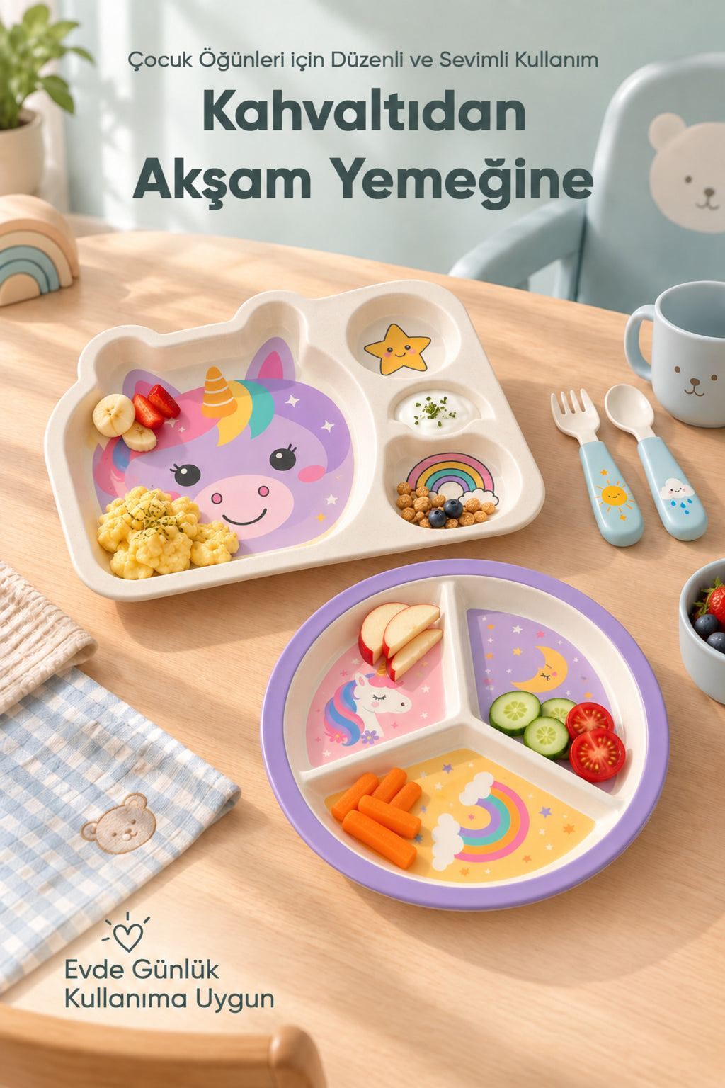 2'li Melamin Çocuk Tabağı - Ekstra Dayanıklı BPA Free Beslenme Seti- Kırılmaz Çocuk Beslenme Tabağı - BSH-162