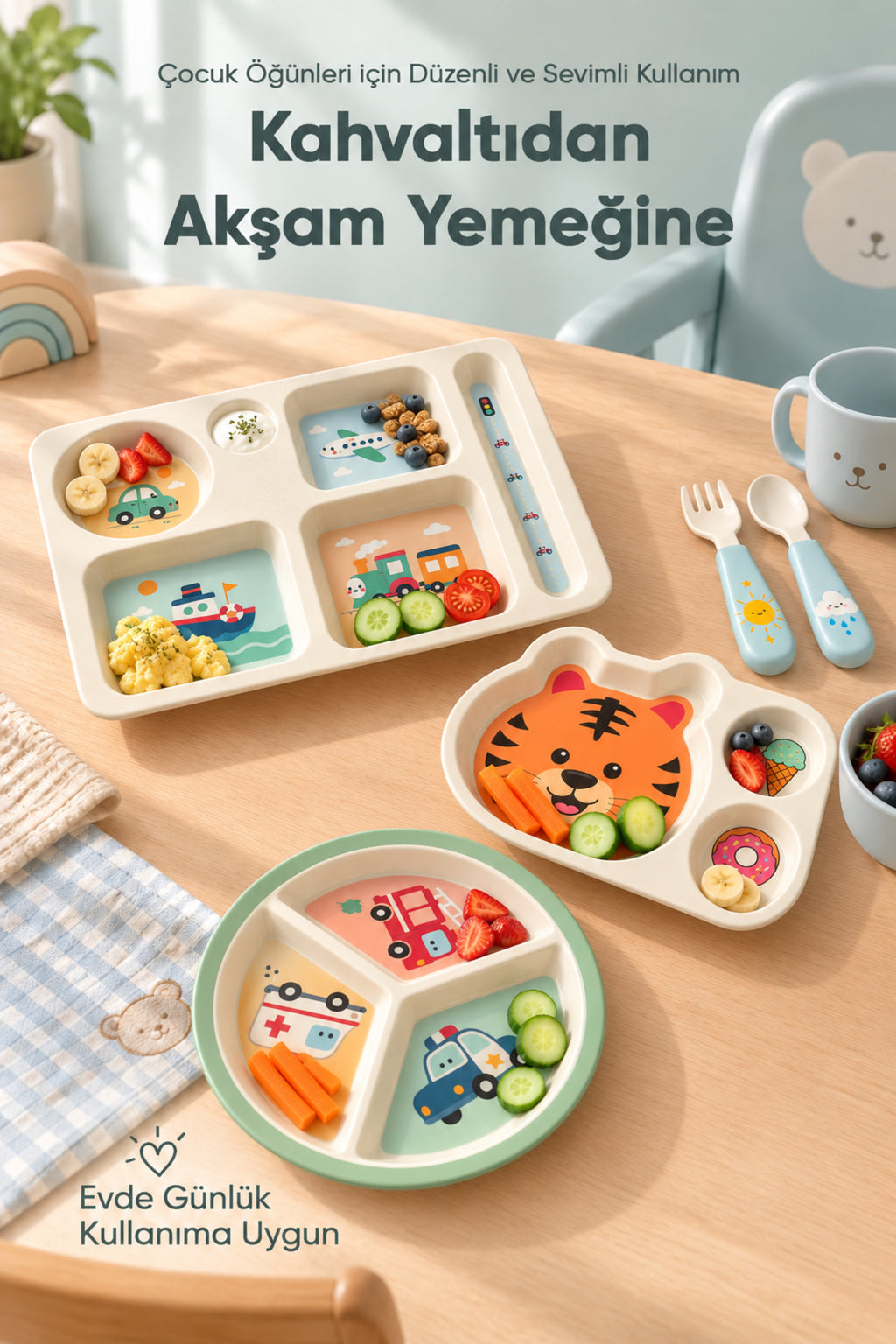 3'lü Melamin Çocuk Tabağı - Ekstra Dayanıklı BPA Free Beslenme Seti- Kırılmaz Çocuk Beslenme Tabağı - BSH-158