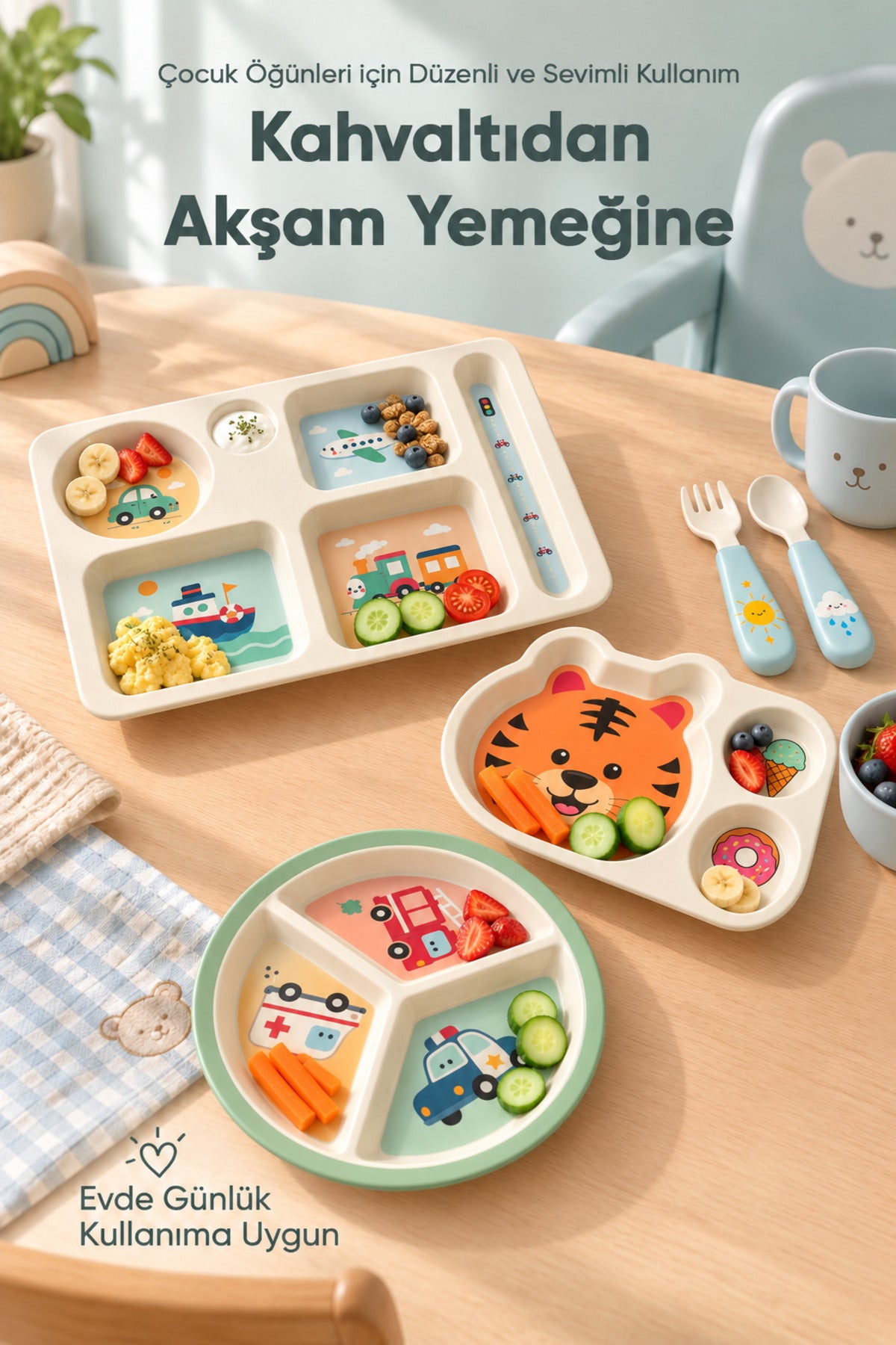 3'lü Melamin Çocuk Tabağı - Ekstra Dayanıklı BPA Free Beslenme Seti- Kırılmaz Çocuk Beslenme Tabağı - BSH-158