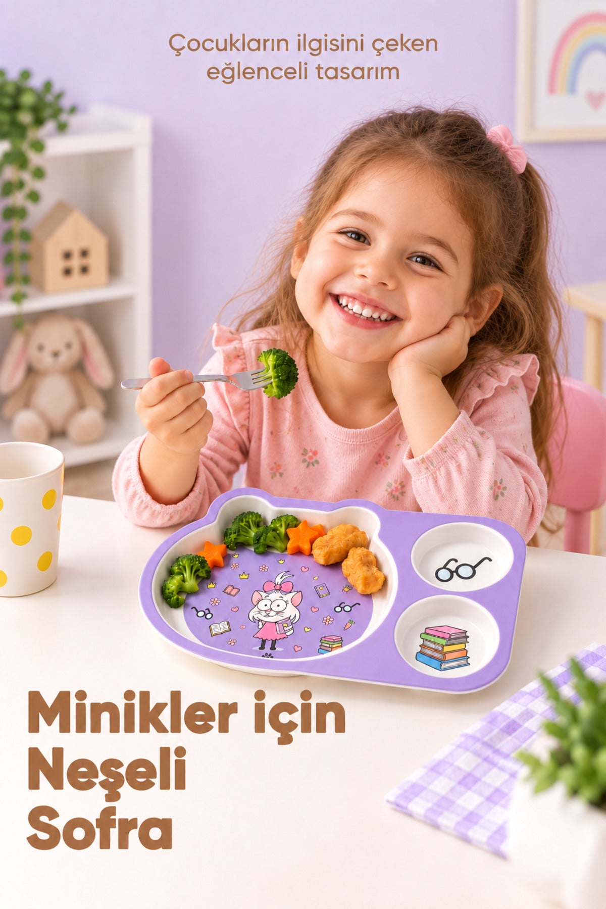 Kral Şakir 3 Bölmeli Melamin Çocuk Tabağı wumboo-color-mor