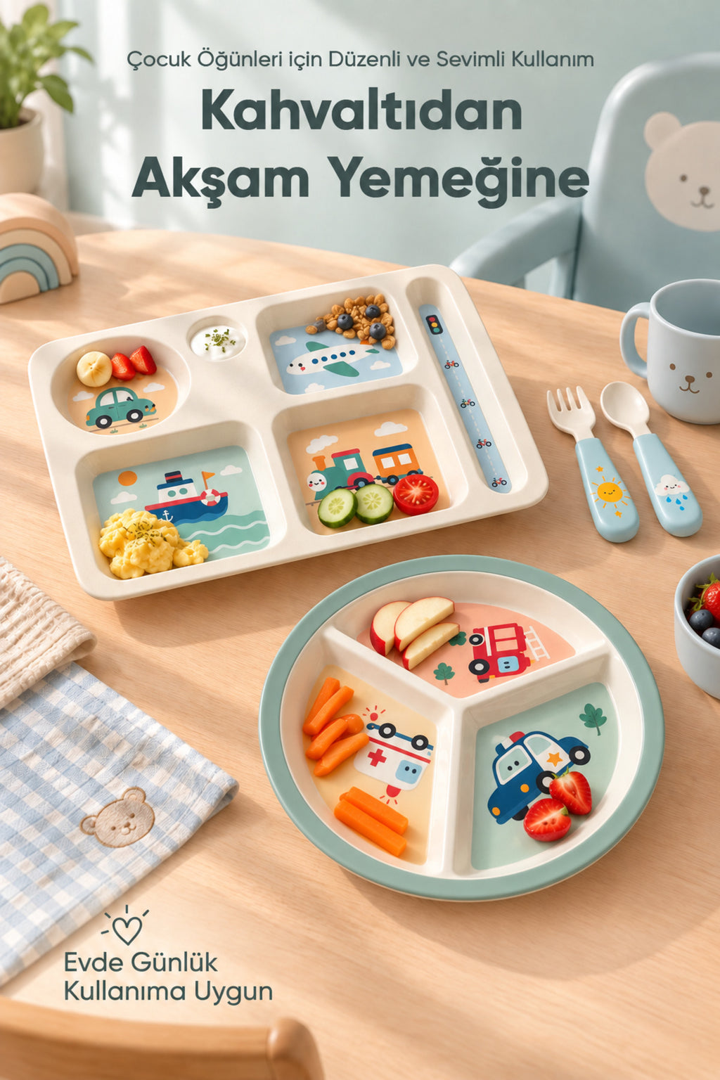 2'li Melamin Çocuk Tabağı - Ekstra Dayanıklı BPA Free Beslenme Seti- Kırılmaz Çocuk Beslenme Tabağı - BSH-161