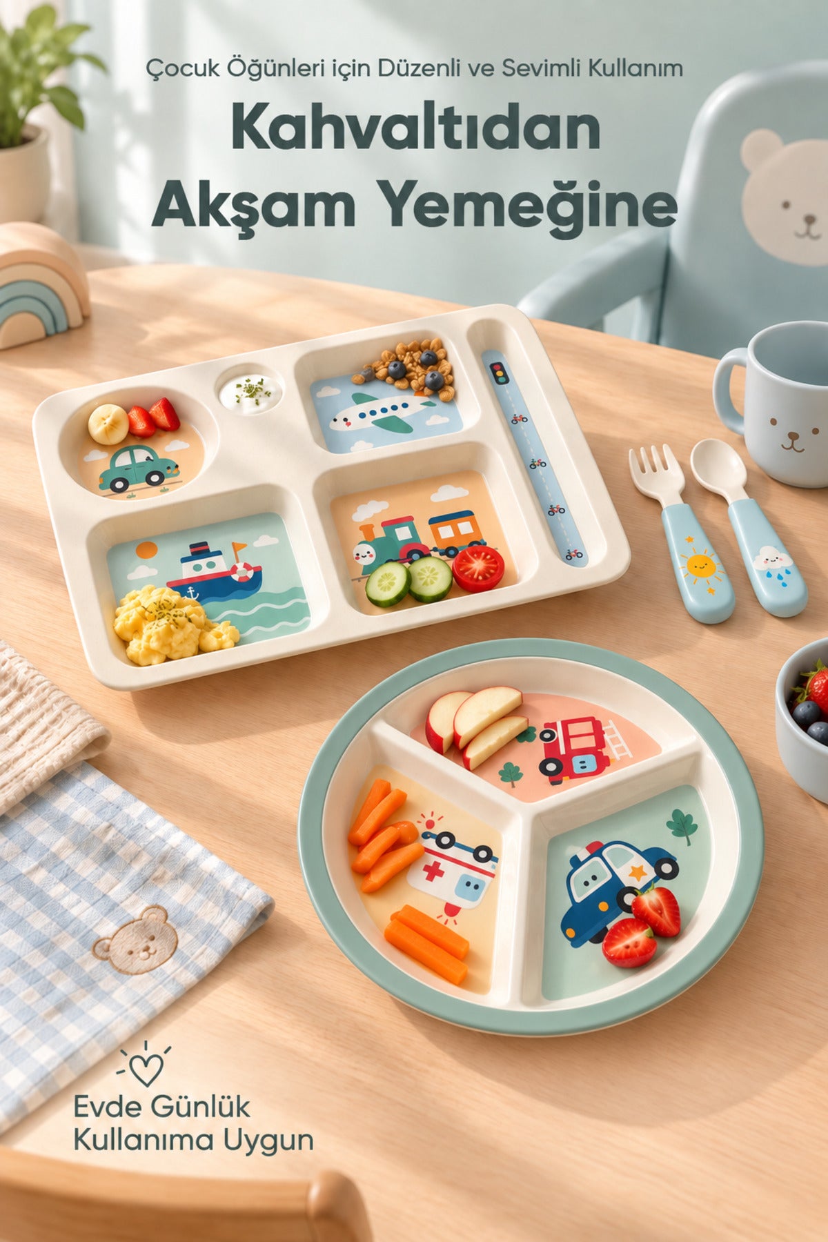 2'li Melamin Çocuk Tabağı - Ekstra Dayanıklı BPA Free Beslenme Seti- Kırılmaz Çocuk Beslenme Tabağı - BSH-161