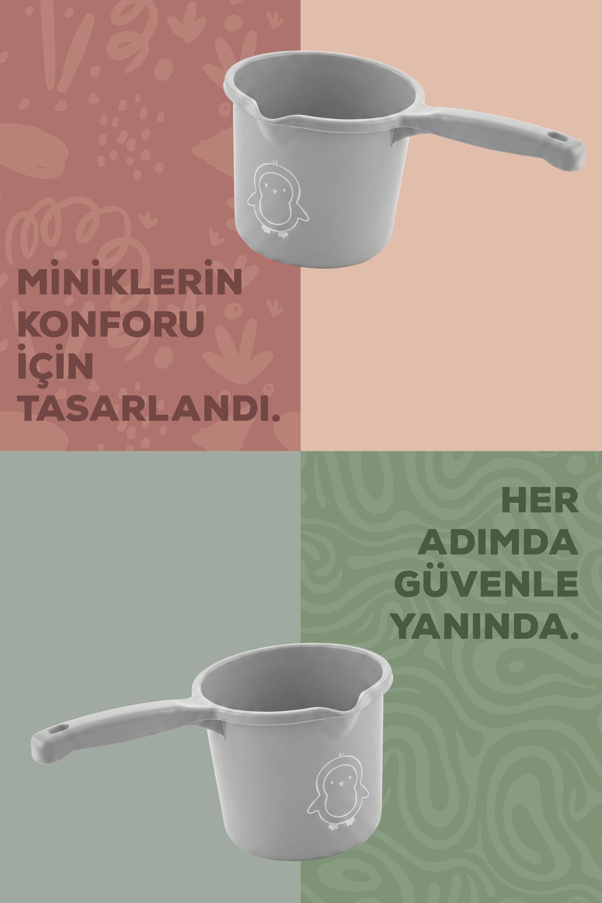 Bebek Banyo Maşrapası - 1,5 Litre Bebek Yıkama Maşrapası-Gri