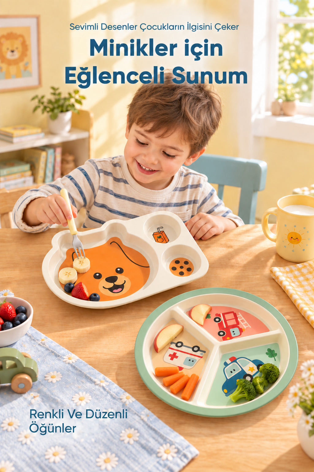 2'li Melamin Çocuk Tabağı - Ekstra Dayanıklı BPA Free Beslenme Seti- Kırılmaz Çocuk Beslenme Tabağı - BSH-163
