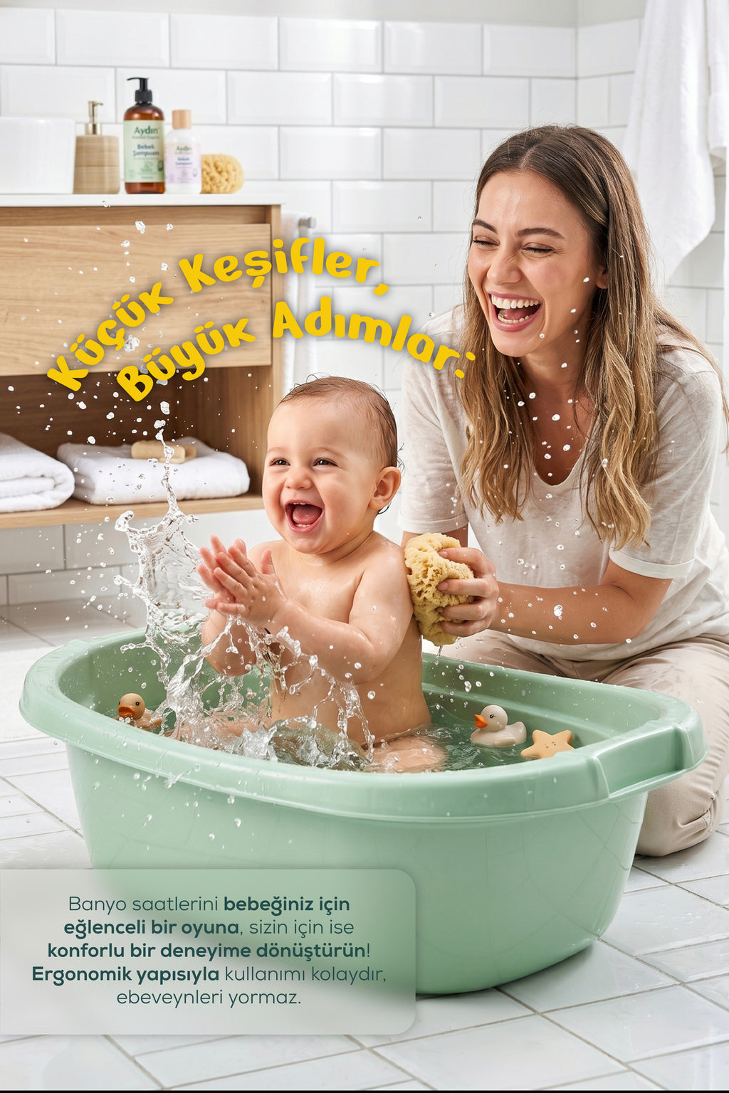 Bebek Banyo Küveti - Bebek Yıkama Küveti, Yenidoğan Yıkama Küveti 40 Lt - Yeşil