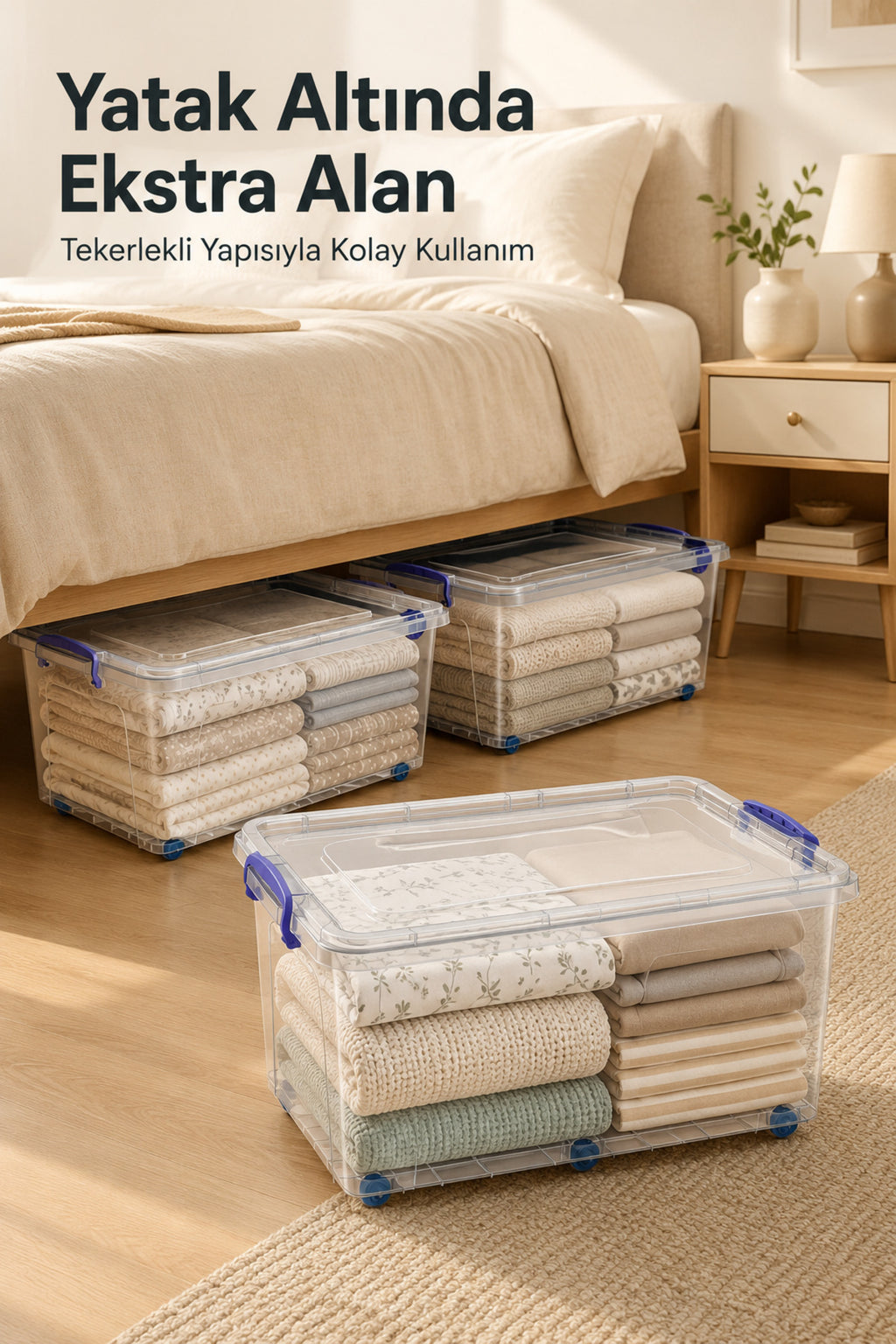 3'lü Tekerlekli 42 Lt Oyuncak Saklama Kutusu, Oyuncak Düzenleyici-Çocuk Odası Düzenleyici Organizer