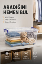 Tekerlekli 30 Litre Oyuncak Saklama Kutusu, Oyuncak Düzenleyici-Çocuk Odası Düzenleyici Organizer wumboo-color-seffaf wumboo-pack-1-adet