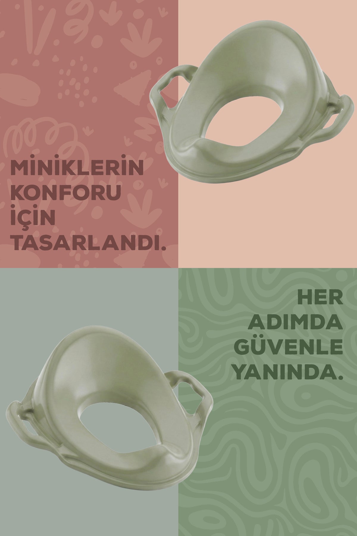 Çocuk Kulplu Klozet Kapağı Adaptörü - Tuvalet Alıştırma Oturağı - Yeşil