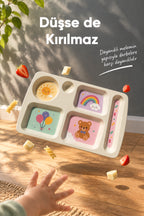 6 Bölmeli Melamin Çocuk Tabağı-Mama Tabağı-Ekstra Dayanıklı BPA Free Beslenme Tabağı- Güneş