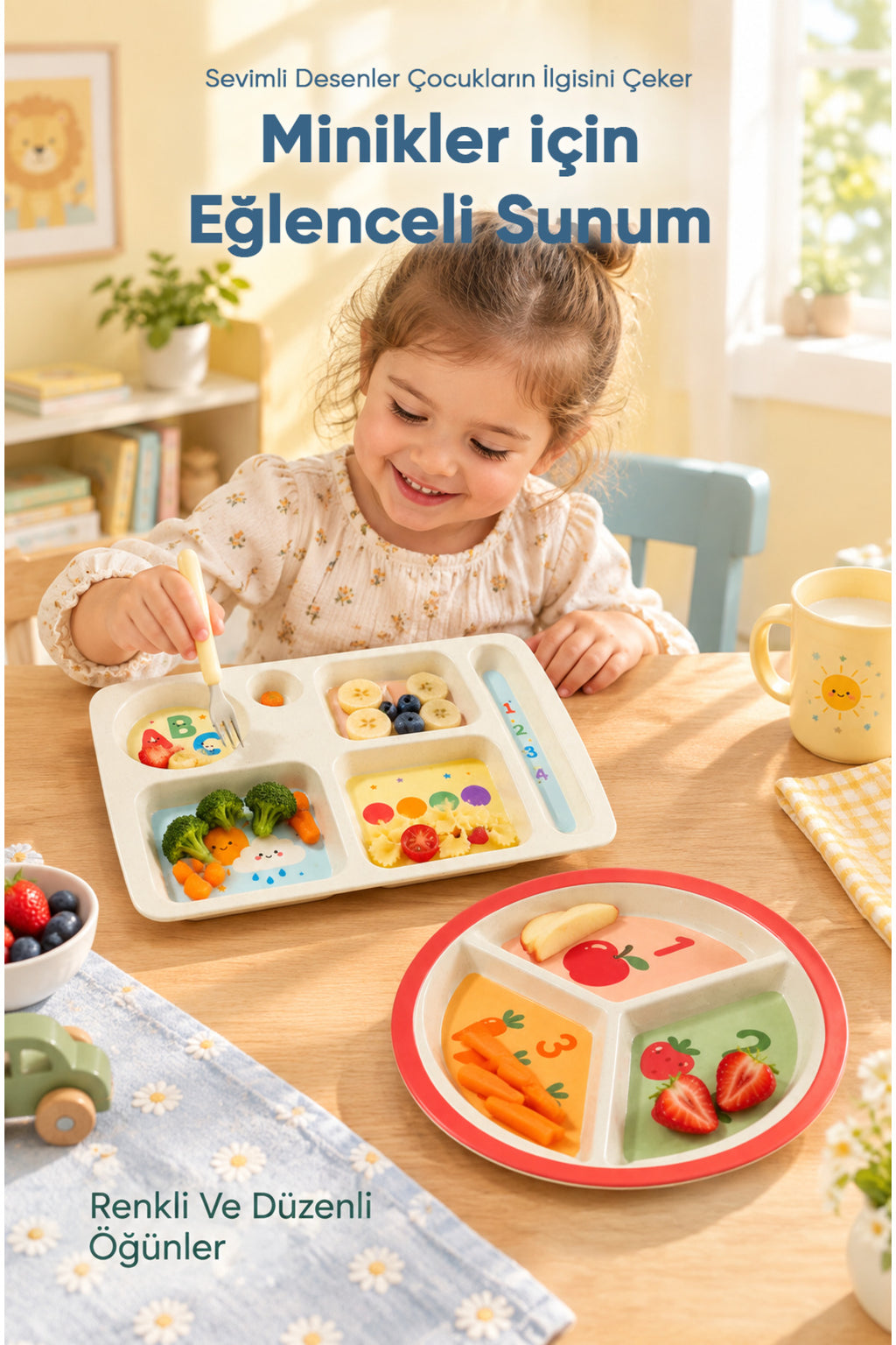 2'li Melamin Çocuk Tabağı - Ekstra Dayanıklı BPA Free Beslenme Seti- Kırılmaz Çocuk Beslenme Tabağı - BSH-159