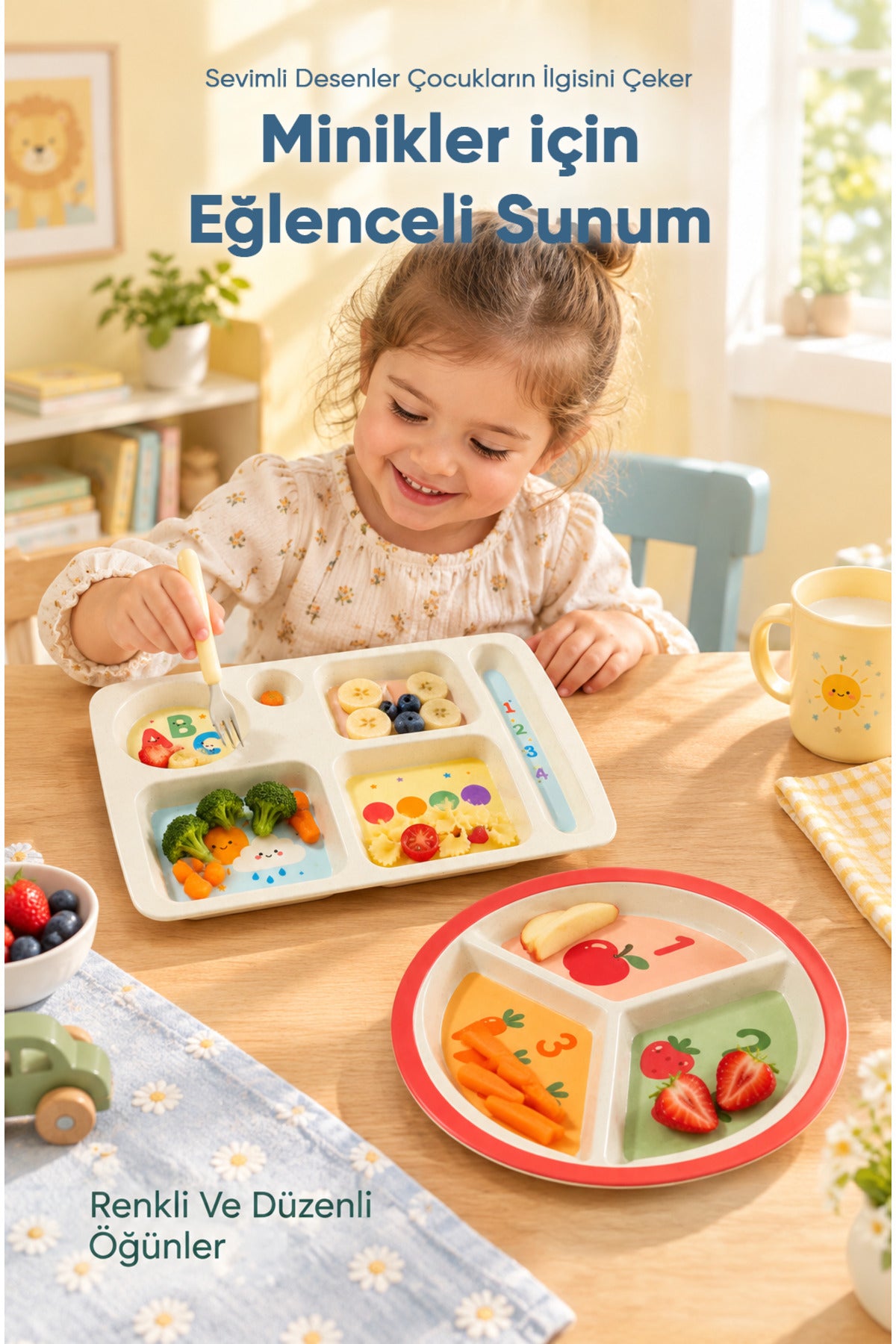 2'li Melamin Çocuk Tabağı - Ekstra Dayanıklı BPA Free Beslenme Seti- Kırılmaz Çocuk Beslenme Tabağı - BSH-159