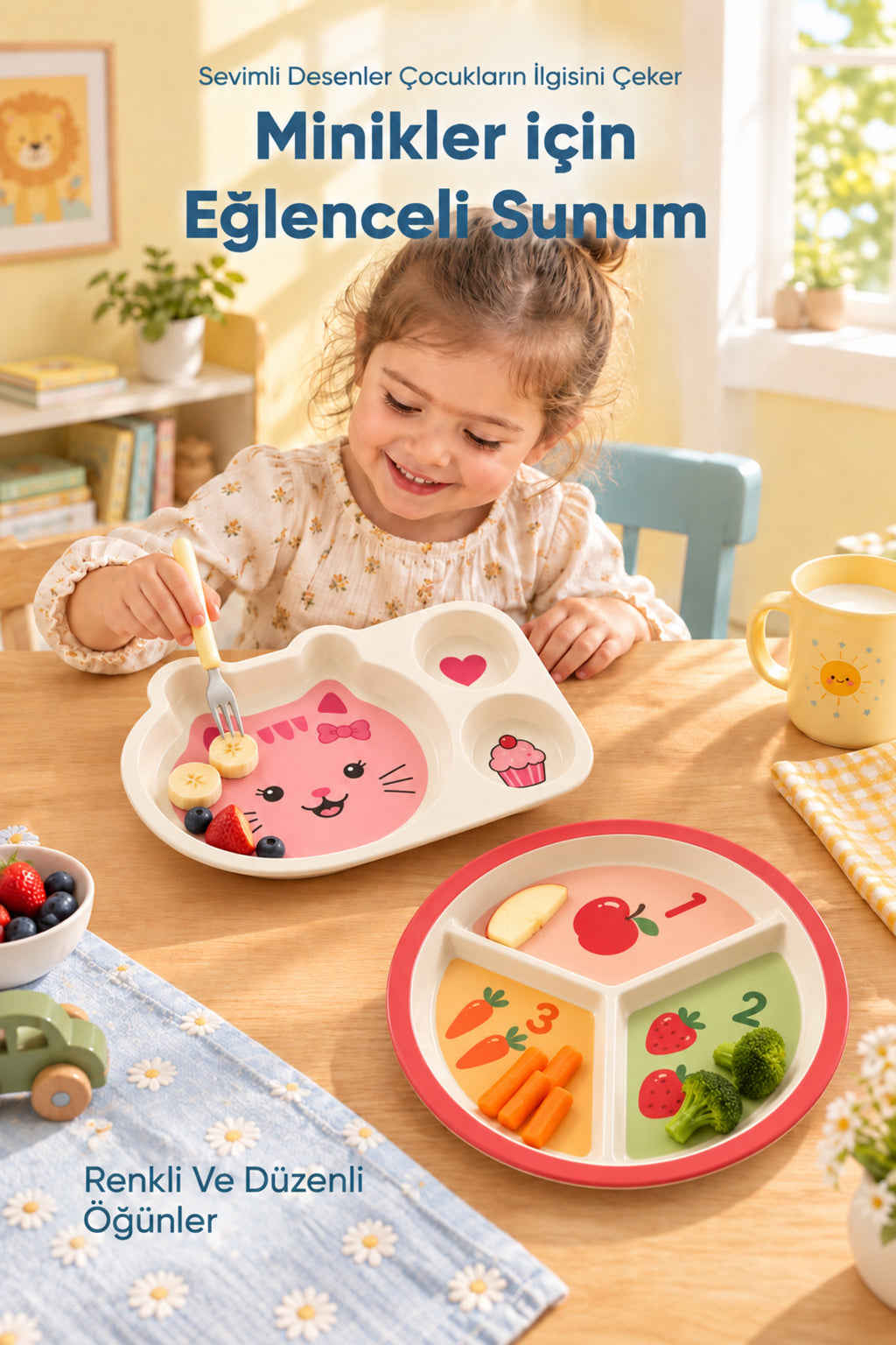 2'li Melamin Çocuk Tabağı - Ekstra Dayanıklı BPA Free Beslenme Seti- Kırılmaz Çocuk Beslenme Tabağı - BSH-164