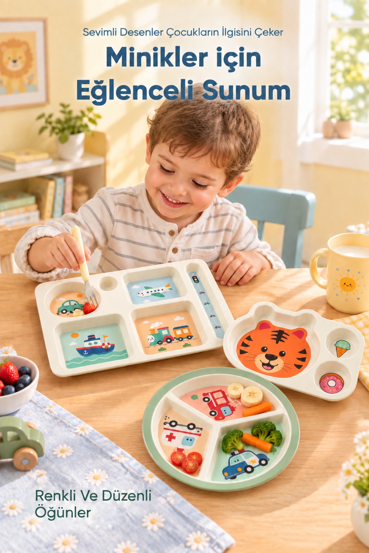 3'lü Melamin Çocuk Tabağı - Ekstra Dayanıklı BPA Free Beslenme Seti- Kırılmaz Çocuk Beslenme Tabağı - BSH-158